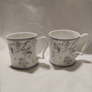 Victorian Trading Co. Gray & White Bird Porcelain Mugs (Set of 2)